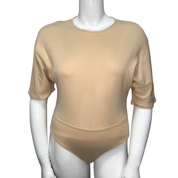 Donna Karan Womens Size M Beige Bodysuit Boxy Vintage Basic - Picture 1 of 12